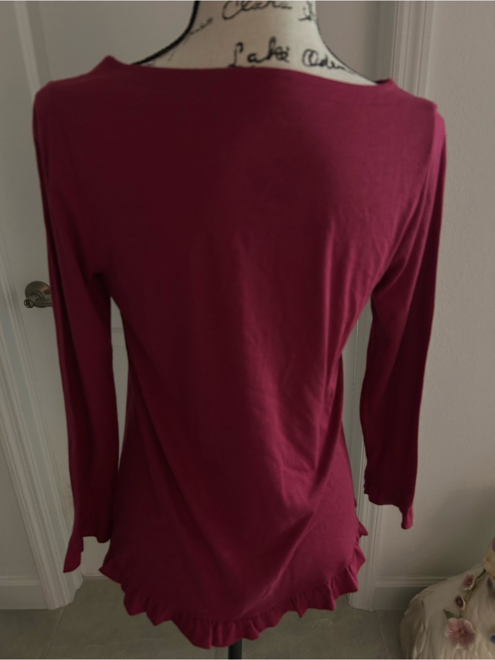Loft Women’s Long Sleeve Ruffle Hem Top in Raspberry - Picture 4 of 5